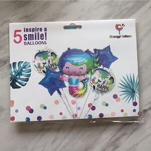 Rainbow Mermaid 5 Balloons Birthday Party Set NWT